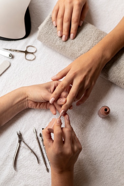 Professional nail technician at work
